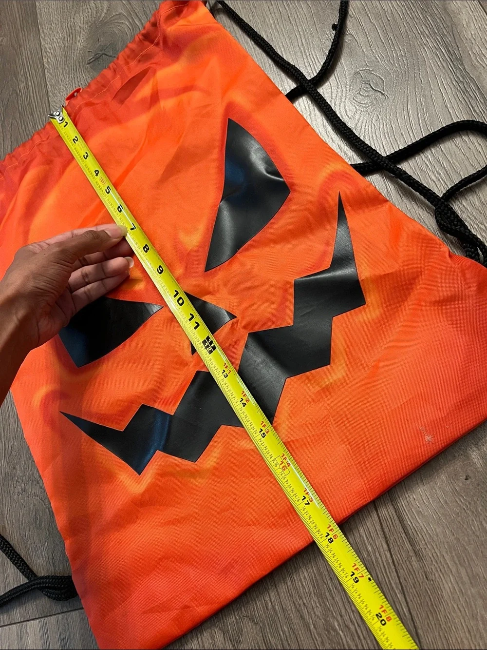 Neon Orange Halloween Pumpkin Drawstring Gym Sack with Black Cords